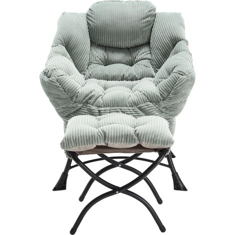 Fauteuil lounge avec ottoman, dossier ergonomique, poche latérale et structure en métal, pour salon, chambre ou coin lecture, vert clair – CHICFURN (1/5)