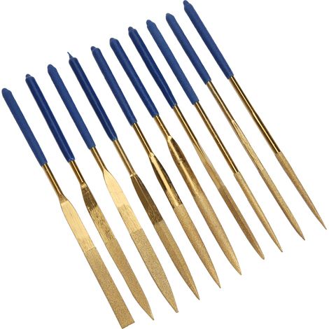 Kit de 10 limes aiguilles diamantées mini plaquées titane 4x160 mm pour le traitement de l'acier, de la céramique et du verre (1/5)