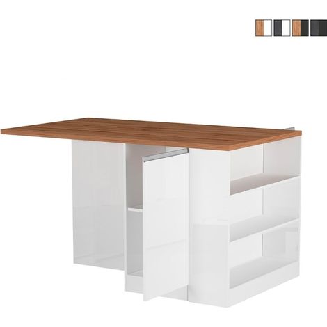 Îlot central avec table pour cuisine moderne 2 portes 160x90x90cm Grover - Blanc - Chêne