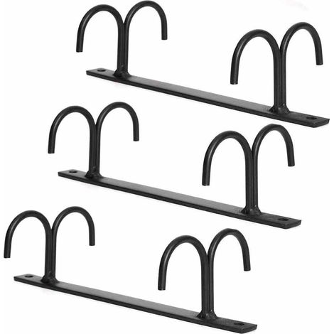 Porte-Tasses - Fer Noir - 19,8 x 1,5 x 5,3 cm - Support Sous Placard Cuisine - Lot de 3 (12 Crochets) (1/5)