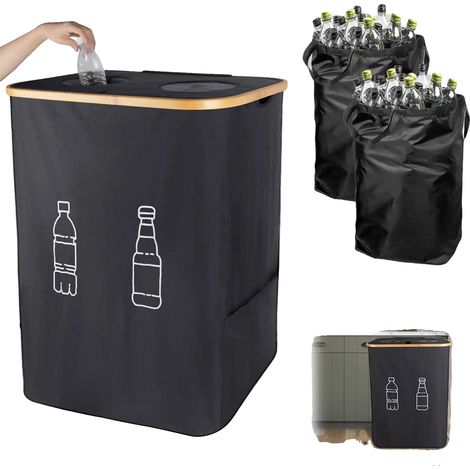 Contenedor de reciclaje de gran capacidad, con asas desmontables, color negro. (1/2)