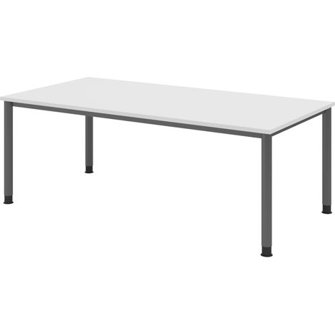 bümö Schreibtisch Serie-H Rechteck: 200 x 100 cm Weiß Graphit (1/5)