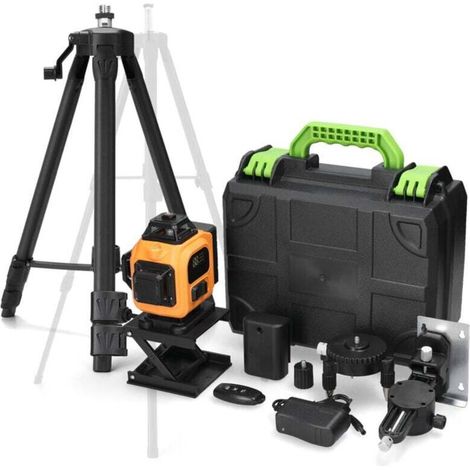 Niveau Laser avec Trepied, 4D 16 Lignes Couleur orangeRotatif Laser Level Multifonctionnel 4 x 360° Niveaux Laser Autonivelant en Croix, Télécommande (1/4)