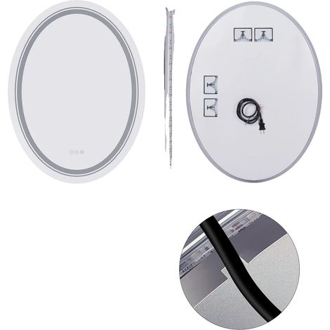 Miroir de Salle de Bain, Éclairage LED, Fonction Anti-Buée, 600x800mm (1/2)