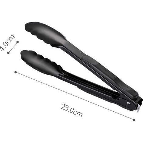 Pinzas de acero inoxidable para alimentos, herramientas para barbacoa, pinzas para pan, pinzas para carne, pinzas negras para cocina y barbacoa, adecuadas para fiestas, catering, eventos, bodas y uso (1/5)