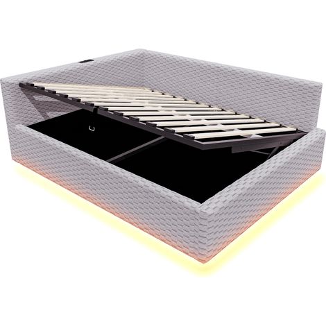 Polsterbett 140x200 cm mit LED, 2 USB und Type-C, hydraulischem Bettkasten, grauem Samt (1/5)