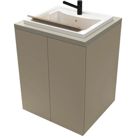 Mobile lavatoio tortora 79x65 cm con ante e vasca in resina Wanda