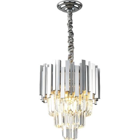 Lustre moderne cristal, Plafonnier cristal argent, 4xE14 Lumières pour salle à manger, cuisine, salon, chambre, couloir, café,bar (1/5)