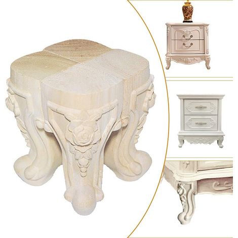 Lot de 4 pieds de meubles en bois massif sculpté - Style européen - Pour canapé, chaise, lit, armoire (1/5)