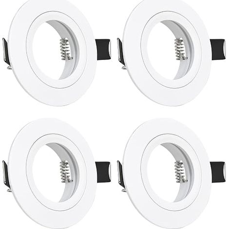 Spot Encastrable GU10 Aluminium blanc, spot led encastrable de plafond Projecteurs Cadre Avec Douille GU10, Rond Support extra plat Pour Lampes LED Ou Halogènes, Trou de montage ø60-70mm (1/5)