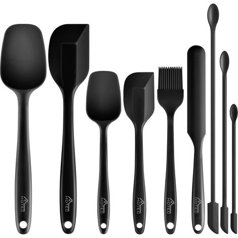 Silicone Spatulas Set of 9 Heat Resistant Non-Stick Spatulas for Baking - Solid Stainless Steel Base Inside Food Grade Silicone - Dishwasher Safe - Black (1/5)