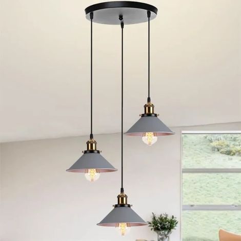 U-Do Suspension Luminaire Rétro 3 Têtes Lustre Cage en Fer Gris Lampe Disque Noir E27 22CM décoration Salle à Manger Cuisine (1/5)