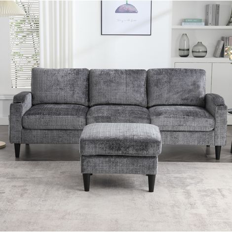 Sofá modular 4 plazas 196,5 x 75 x 77 cm, chenilla gris, con almacenaje FloraGrace (1/5)