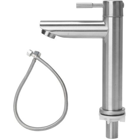 Robinet Eau Froide Acier Inoxydable, Robinet Eau Froide Lave Main avec Tuyau, Mitigeur Lavabo, Baignoire pour WC Invités, Salle Bain (1/5)