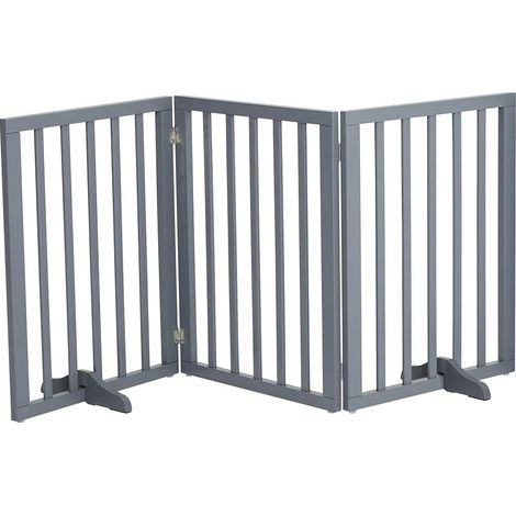 Barrière d'intérieur en bois avec 2 pieds de soutien, barrière de sécurité pliable autoportante pour animaux de compagnie, porte rétractable à 3 panneaux (349 cm de large x 152,4 cm de haut (1/5)
