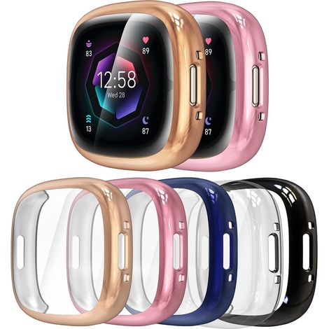 5 Pcs Coque Compatible avec Fitbit Versa 4/Sense 2, Housse en TPU Souple avec Protecteur d'écran,Protection Complète,Anti-Rayures (1/5)