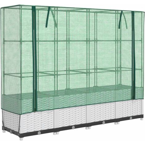 Fioriera rialzata per aiuola fioriera per terrazza giardino rialzato con copertura effetto rattan 160 x 40 x 138 cm bianco 020038752