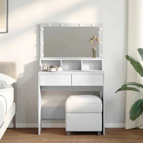 Coiffeuse Blanche avec Lumières LED, 80x41x134.5 cm (1/5)