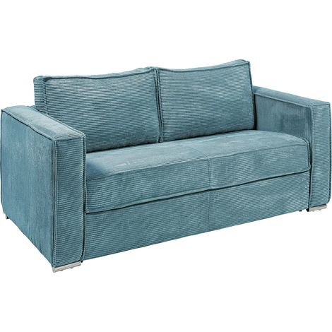 Divano letto 3 posti a ribalta Posto letto 140 cm Materasso 14 cm in Velluto a coste Azzurro - LORETO (1/5)