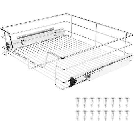 Skecten – Panier de rangement télescopique en métal chromé 56 cm – Dimensions 56 x 44 x 14 cm – Charge max 12 kg – Pour placards et meubles (1/7)