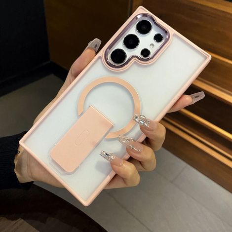 Étui de protection magnétique avec support et chargeur sans fil pour Samsung S24 Plus (rose) (1/5)