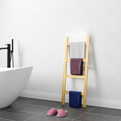 Scala Porta Asciugamani da Bagno Luumäki Forma di Scala a 4 Pioli Legno Naturale [en.casa] (1/5)
