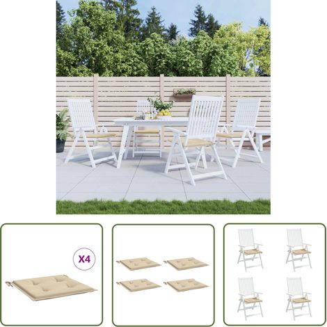 The Living Store Coussins de chaise jardin lot de 4 beige 40x40x3cm tissu oxford - Coussins De Chaise - Coussin Exterieur - Coussin Jardin - Coussin Confortable - Coussin Beige (1/5)
