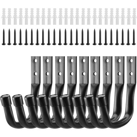 9 Pcs Crochet Mural Garage, Crochets Muraux Robustes, Support Velo Mural Noirs, Accroche Velo, Crochets de Rangement pour Échelle Garage, en J Muraux Robustes