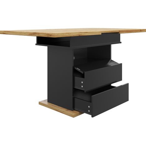 Table à manger extensible 110-140×80 cm avec rangement, table pliante noire pour 4-6 personnes, pour cuisine et salon (1/5)