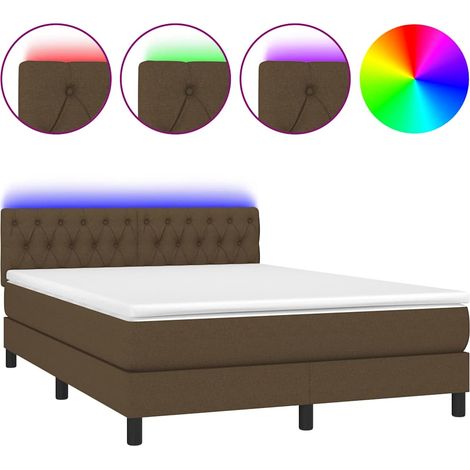 Maison Exclusive - Letto a Molle Materasso e LED MarroneScuro 140x190cm in Tessuto (1/5)