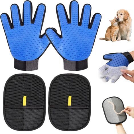 4 Pièces Gant Poil Chat, 2 Gant Anti Poils Animaux + 2 Anti Poil, Double Face, Antistatique, Réutilisable pour l'épilation des Chiens et des Chats