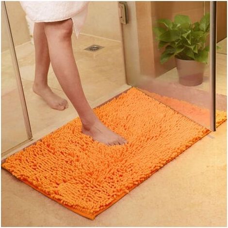 Tapis de bain en microfibre chenille 60x90cm – Super absorbant et antidérapant – Entretien facile – Couleur orange (1/5)