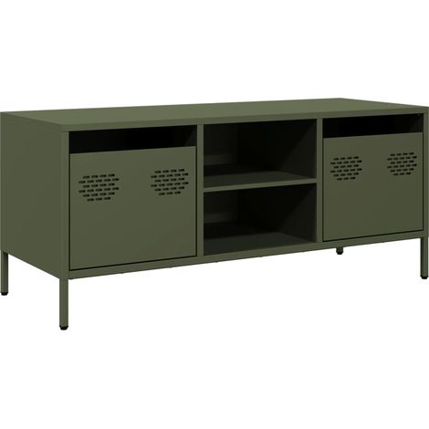 vidaXL Mobile TV Verde Oliva 101,5x39x43,5cm Acciaio Laminato a Freddo (1/5)