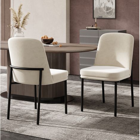Lote de 2 sillas de comedor, asientos tapizados con patas de metal negro, de terciopelo, beige (1/5)