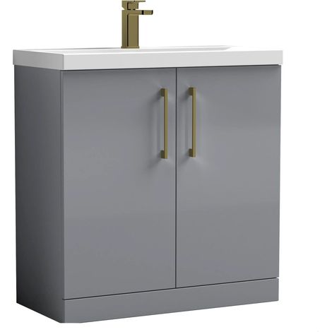 Balterley Bramshall Contemporary Bathroom Floor Standing 2-Door Vanity Unit & Mid-Edge Basin, Satin Grey, 800mm