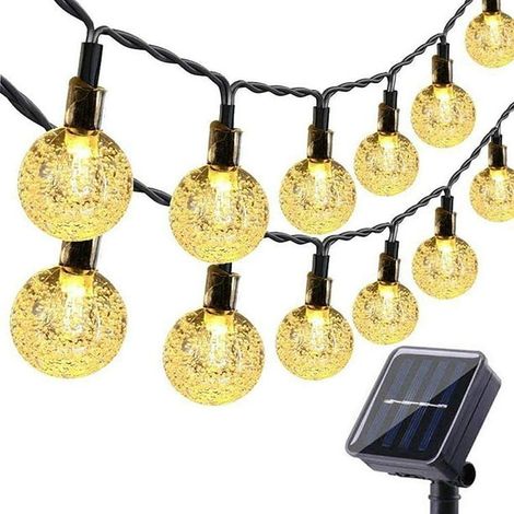 Chaîne lumineuse solaire d'extérieur 9,5m 50 LED boules, étanche 8 modes, éclairage déco pour jardin, terrasse, pergola, cour, extérieur. (1/5)