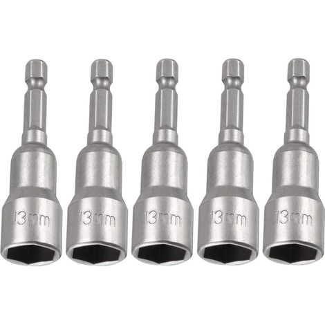 Set di 5 adattatori magnetici esagonali per punte da cacciavite da 13 mm (1/4"), bussole a impatto per dadi, per trapani a mano, chiavi a bussola, lunghezza 65 mm (1/5)