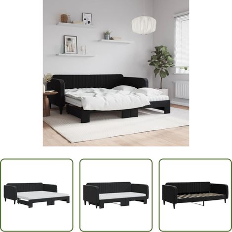 vidaXL Sofa-Bett - Tagesbett Ausziehbar mit Matratzen Schwarz 90x190 cm Samt (1/5)