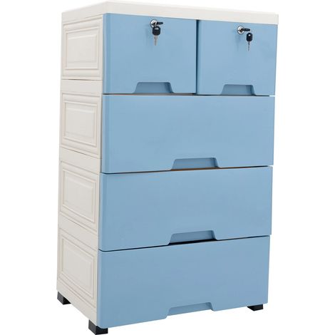 Kunststoff Möbel Schubladenregal 6 Schubladen Kommode Schubladenturm mit 4 Räder(Blau) (1/5)