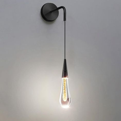 Mini-Wandleuchte im kreativen nordischen Mid-Century-Stil, minimalistisch, goldfarben, einflammig, tropfenförmig, für Schlafzimmer, modern, schwarzer Tropfenstil, Kristall