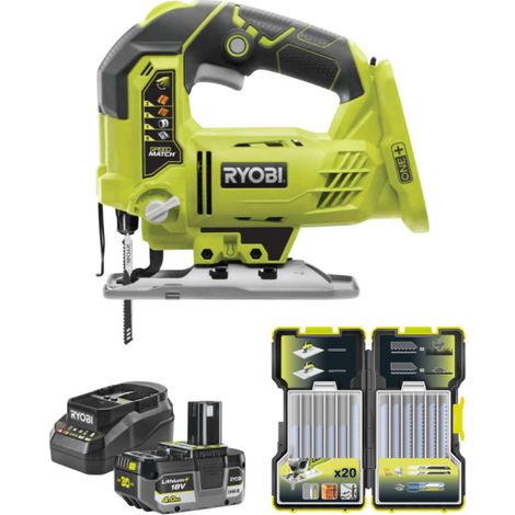 Pack scie sauteuse pendulaire RYOBI 18 V One+ R18JS - Batterie 4.0Ah et chargeur - Coffret 20 lames (1/4)