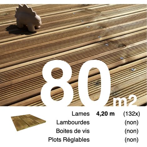 Terrasseenbois.Fr – Lame de terrasse en pin autoclave marron 4,2 m – Traitement classe 3 – Réversible rainurée et lisse – Pour 80 m²