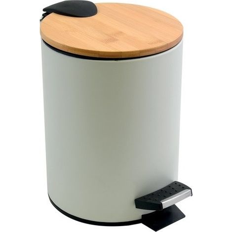Papelera con pedal Acero y Bambú ADONIS 5L Blanco Spirella