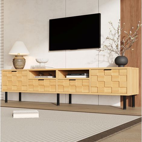 Mueble TV, 200x35x44,5 cm, natural, 2 cajones, 2 puertas y 2 nichos abiertos (1/5)