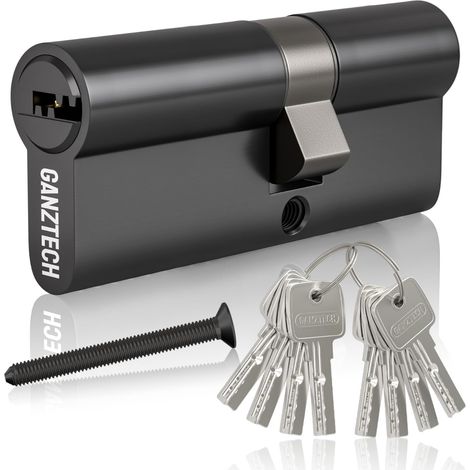 40/60(100mm),Noir Cylindre de serrure, clé avec 8 clés à gorges horizontales, cylindre de serrure européen en alliage d'aluminium, installable sur n'importe quelle porte. (1/5)