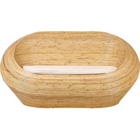 Sofá 2 plazas de ratán natural para interior con cojín beige Maiori