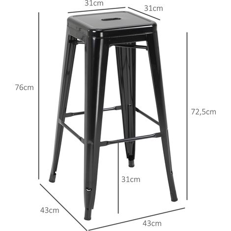 Ensemble de 4 tabourets de bar en métal, empilables, noirs, pour une utilisation intérieure et extérieure (1/5)