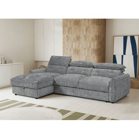 Deco In Paris – Canapé d'angle convertible velours avec coffre de rangement – Assise rembourrée – Mécanisme facile – Dimensions optimales pour salon (1/5)