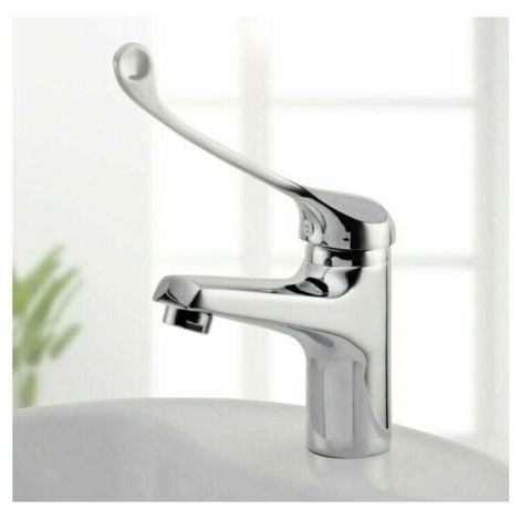 Mitigeur Lavabo avec Poignée Médicale, Robinet de Salle de Bains PMR, Chromé, Argent (1/5)