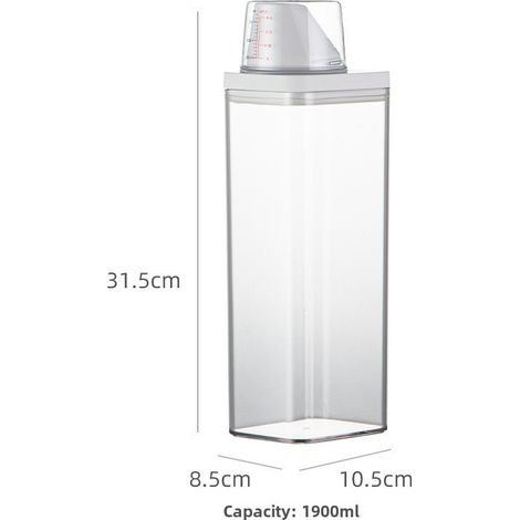 Envase hermético para detergente en polvo, de plástico transparente con dosificador (1900 ml) (1/5)